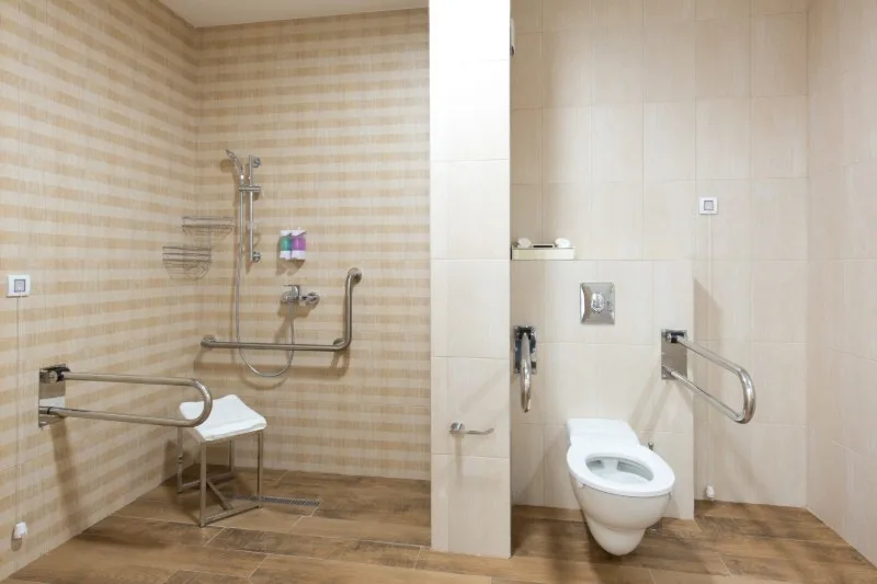 Accessible bathroom with shower and toilet