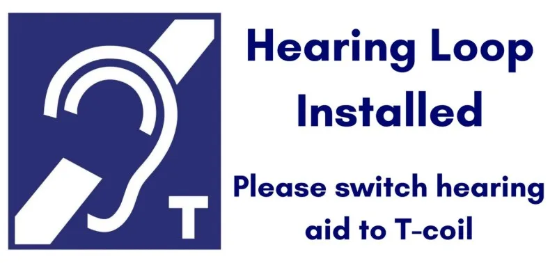 Hearing loop installed sign with ear icon