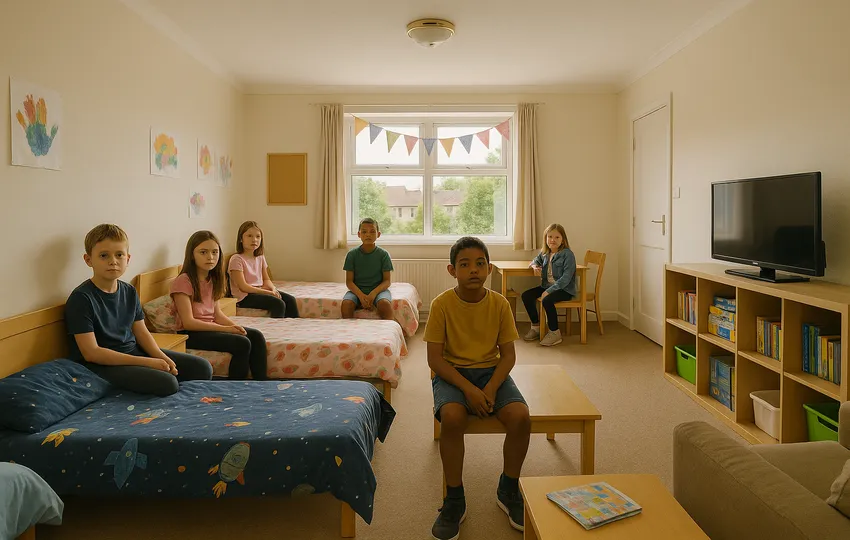 Shared children's bedroom with multiple beds