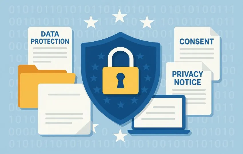 Shield with padlock and documents illustration