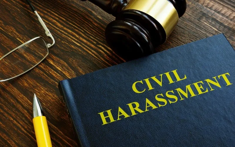 Book titled 'Civil Harassment' with gavel