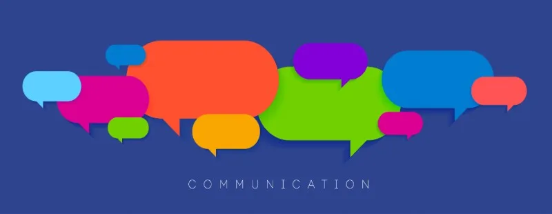 Colorful speech bubbles on blue background