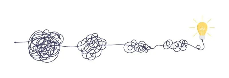Hand-drawn line evolving into light bulb