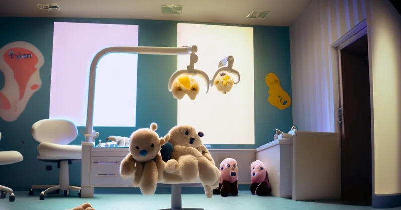 Dental operatory with stuffed animals on patient chair
