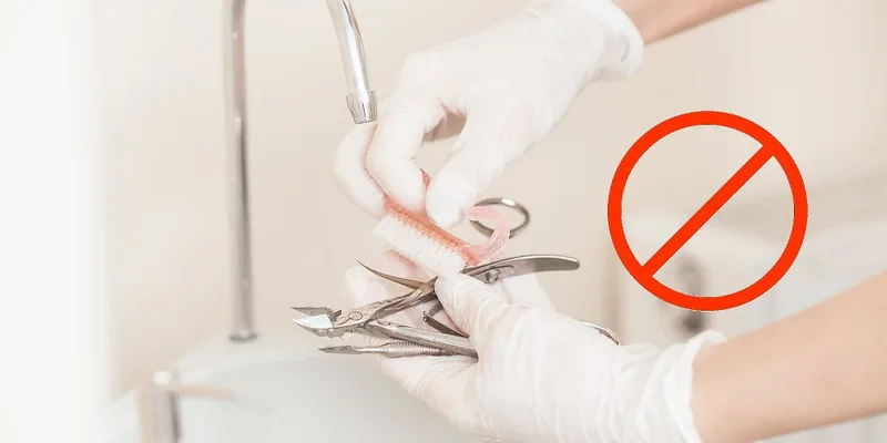Gloved hands handling metal surgical instruments