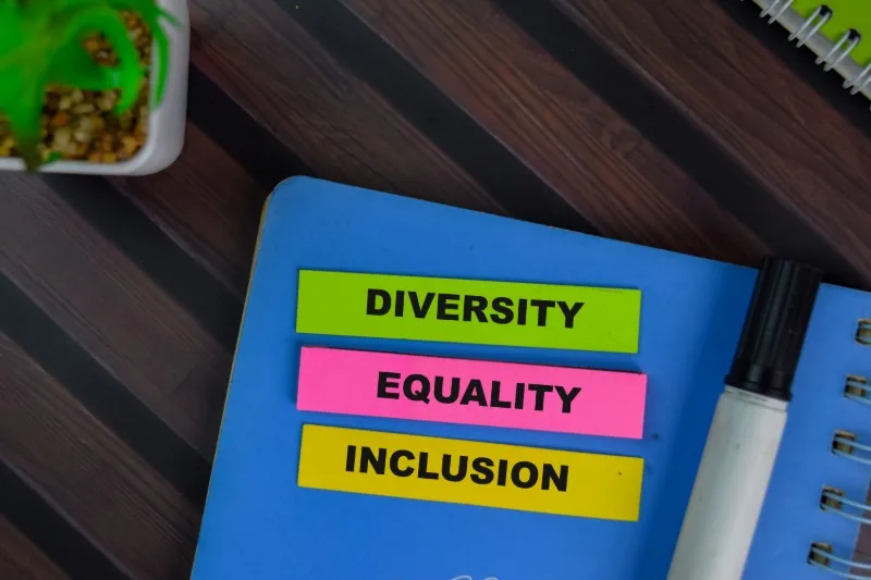 Sticky notes reading diversity equality inclusion