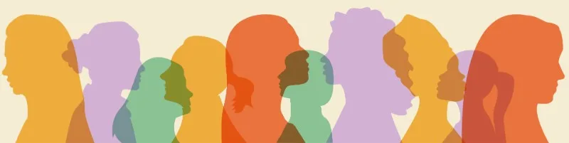 Overlapping side-profile silhouettes of a diverse group of women