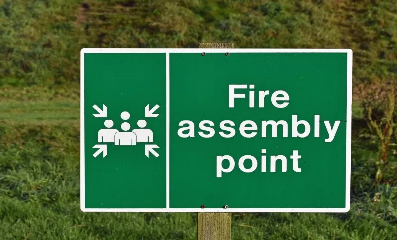 Green fire assembly point sign