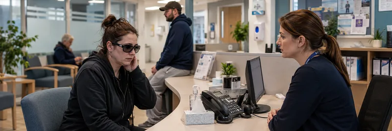 Reception desk conversation between two women