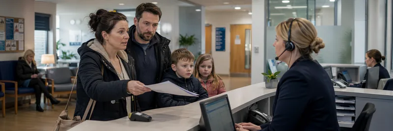 GP receptionist at desk checking family documents