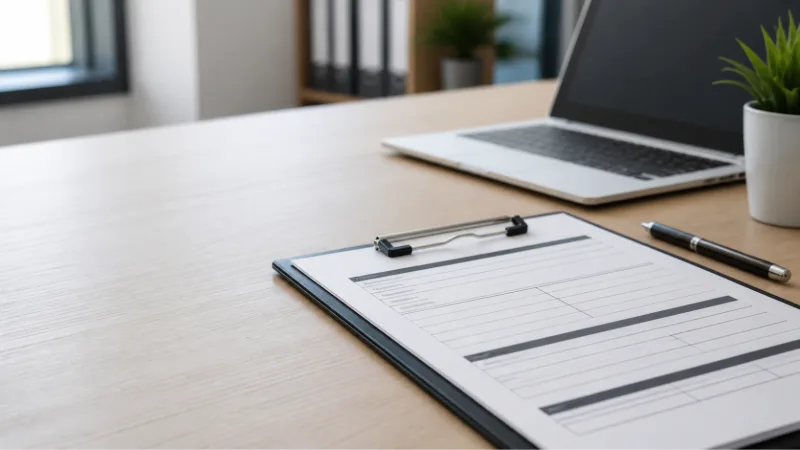 Clipboard with blank incident report form on desk