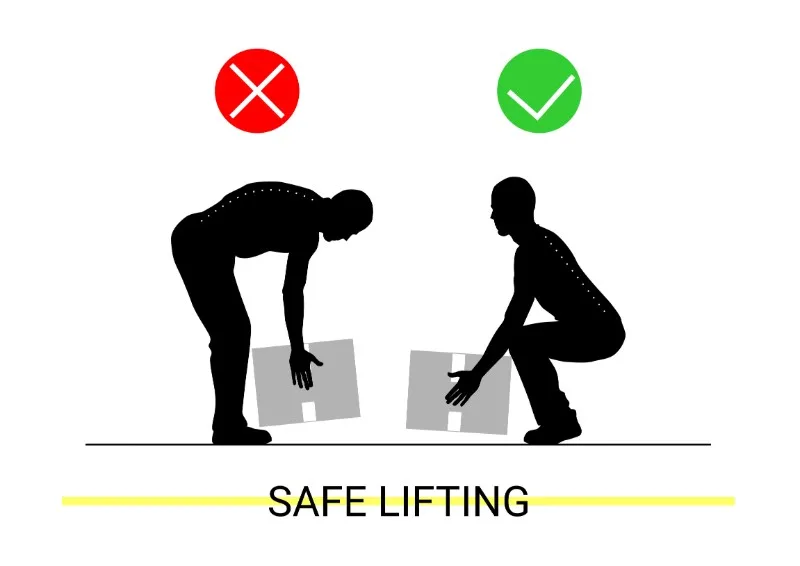 Illustration comparing incorrect and correct lifting techniques