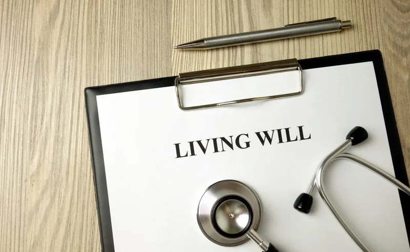 Clipboard with living will document and stethoscope