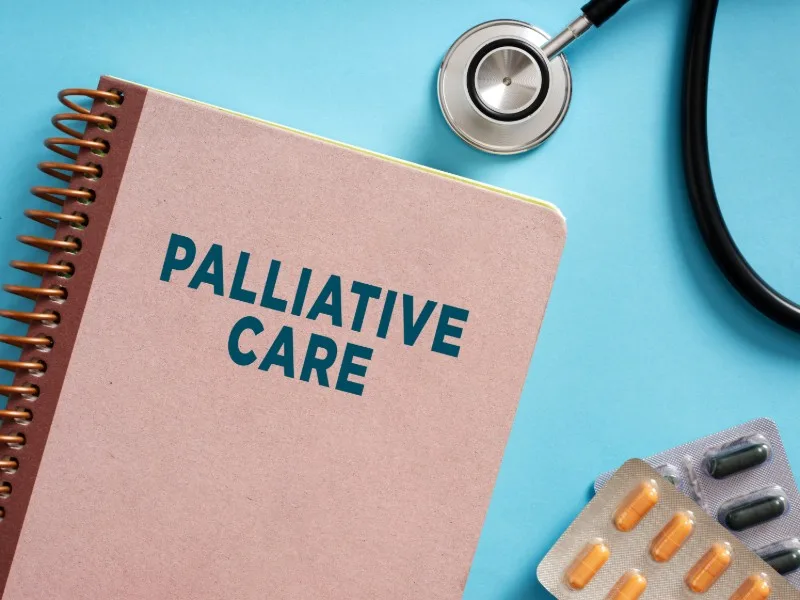 Notebook labeled Palliative Care with stethoscope