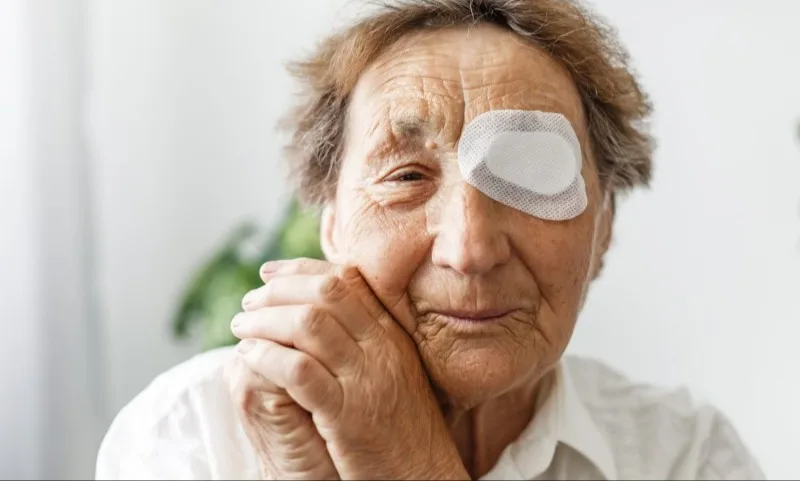 Older person wearing an eye patch
